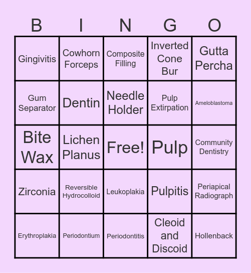 DENTISTRY BINGO Card