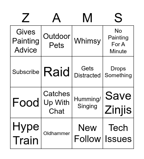 Zambies No. 01 Bingo Card