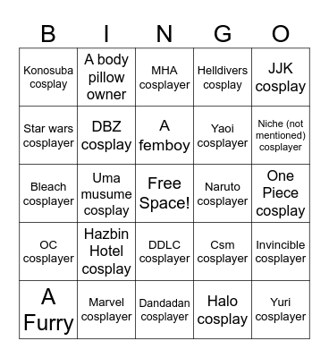 Comic Con Pictures Bingo Board Bingo Card