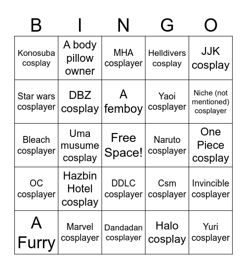 Comic Con Pictures Bingo Board Bingo Card