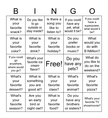Getting To Know You!! Bingo Card