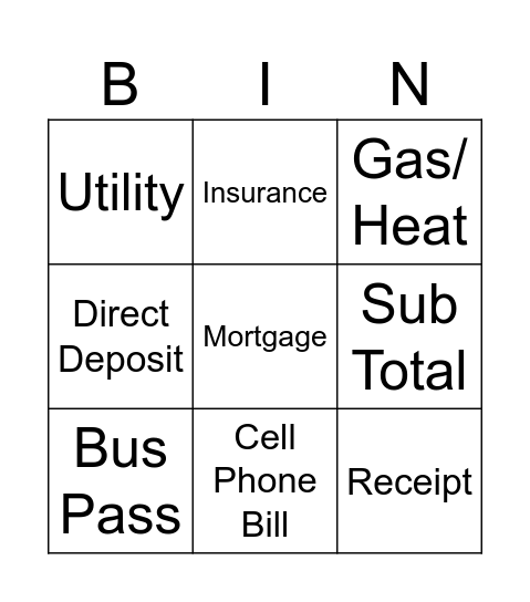 Financial Literacy Vocab Bingo Card