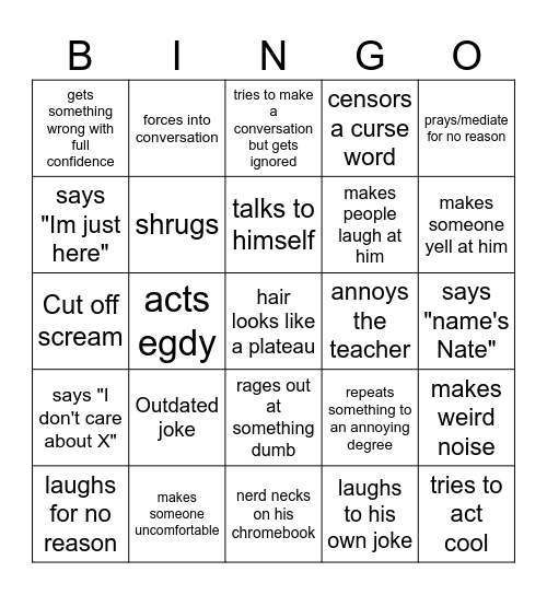 Nateology Bingo Card