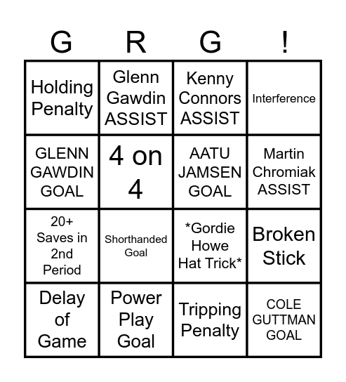 ONTARIO REIGN GAME BINGO Card