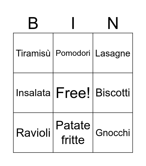 CIBI ITALIANI Bingo Card