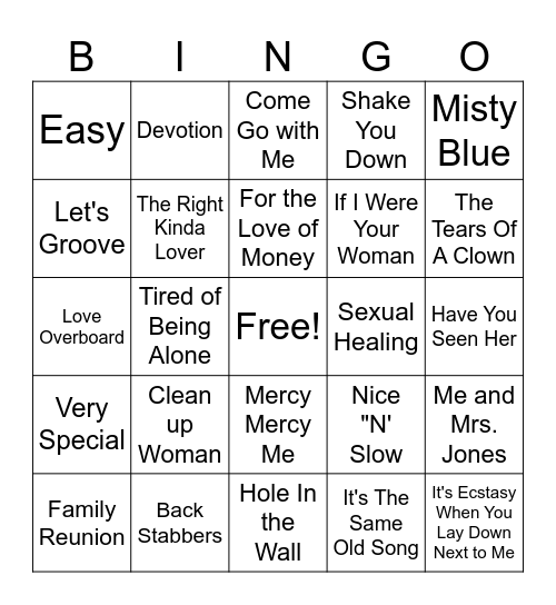 Old School Music Bingo Card
