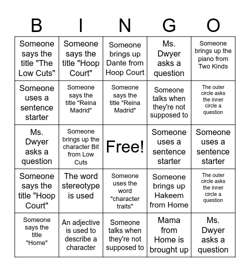 Socratic Seminar Bingo Card