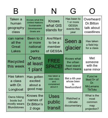GESSA Bingo! Bingo Card
