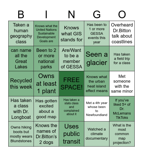 GESSA Bingo! Bingo Card