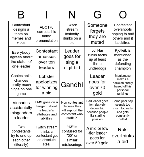 AI Survivor Fantasy Bingo Card