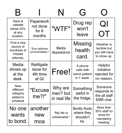 Flames on the Side of My Face Bingo Card
