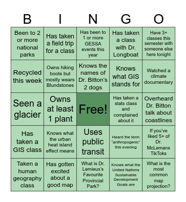 GESSA Bingo! Bingo Card