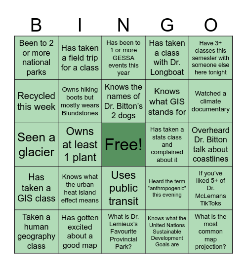 GESSA Bingo! Bingo Card