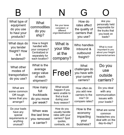 TQL Bingo Card
