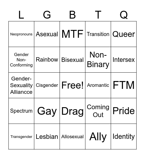 GSA Bingo Card