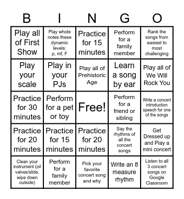 Practice Bingo- April 2026 Bingo Card
