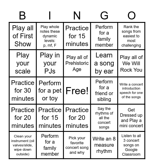 Practice Bingo- April 2026 Bingo Card