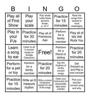 Practice Bingo- April 2026 Bingo Card