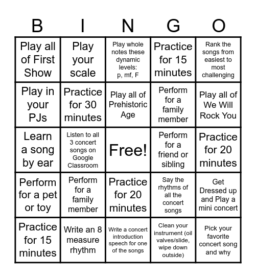 Practice Bingo- April 2026 Bingo Card