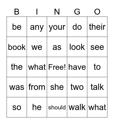 HEART WORD BINGO Card
