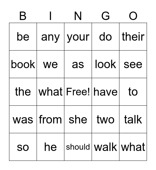 HEART WORD BINGO Card