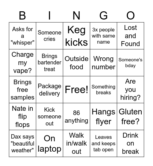 HSH Bingo Card
