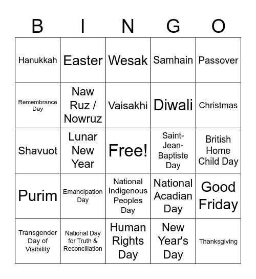 A Year of Discovery Bingo Card