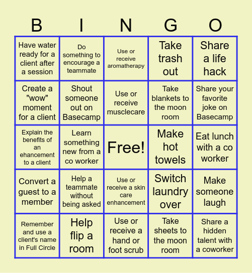Above and Beyond Bingo Card