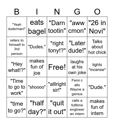Wayne Bingo Card
