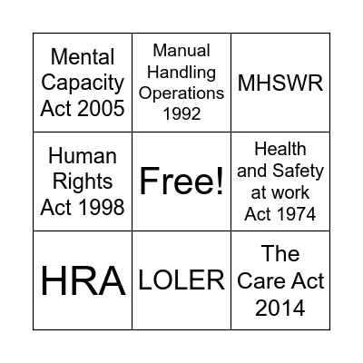 Legislation Bingo Card