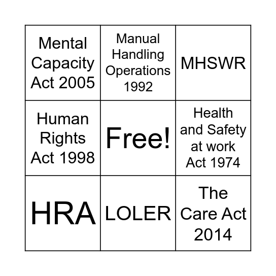 Legislation Bingo Card