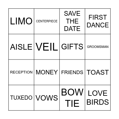 Eugene's Wedding Shower Bingo Card