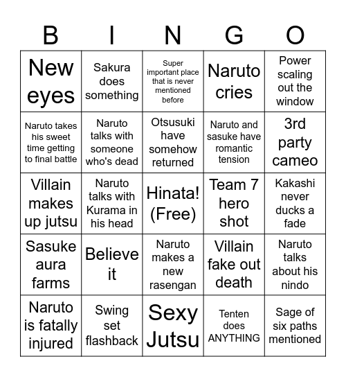 Naruto The Last Bingo Card