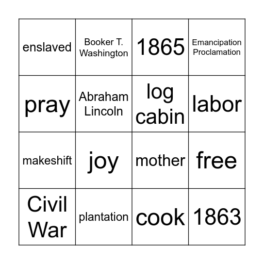 Up From Slavery Ch 1 Bingo Card
