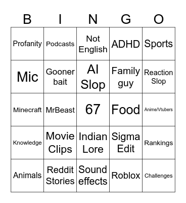 yt shorts Bingo Card