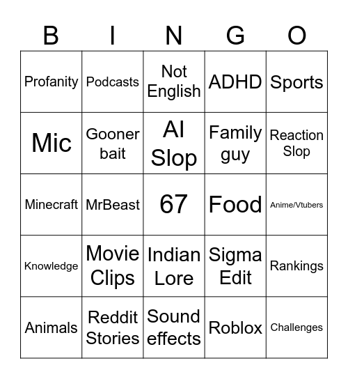 yt shorts Bingo Card