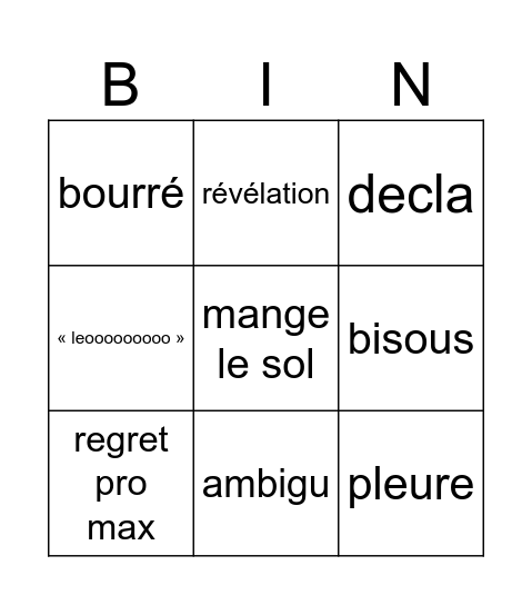 chiara Bingo Card