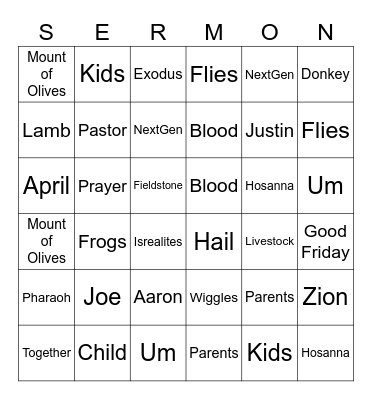 Sermon Bingo Card