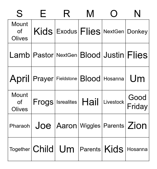 Sermon Bingo Card