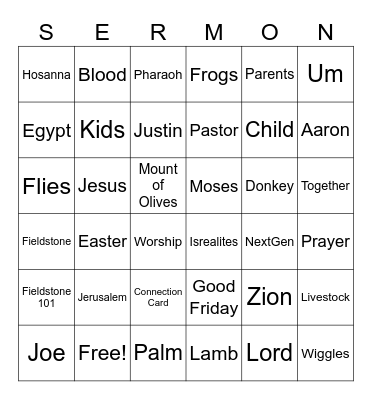 Sermon Bingo Card