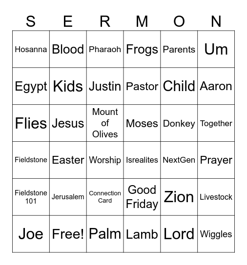 Sermon Bingo Card