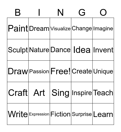 International Creativity Month  Bingo Card