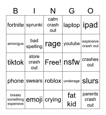 crazy Ipad kids  Bingo Card