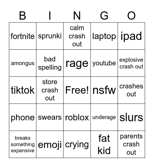crazy Ipad kids  Bingo Card