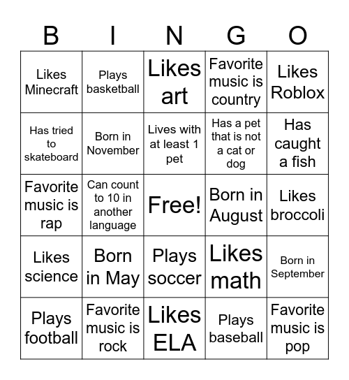 Untitled Bingo Card