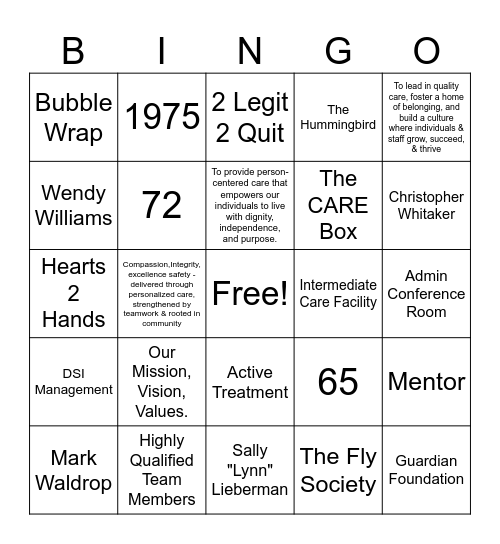 Guardians of Culture Trivia Bingo Card