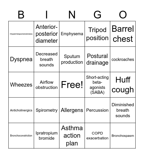 COPD/Asthma Bingo Card