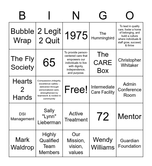 Guardians of Culture Trivia Bingo Card