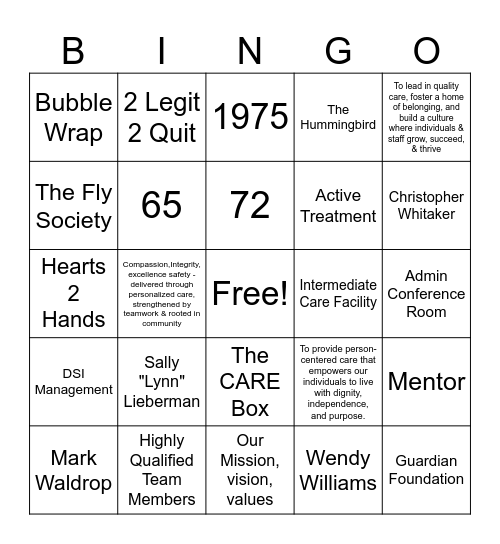 Guardians of Culture Trivia Bingo Card