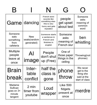 Sullivan French block 6 Bingo Card